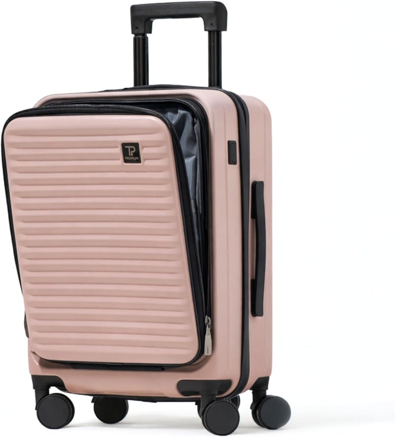 TEREPLUS 20-inch Carry On Luggage Suitcase with Front Open Laptop Compartment and USB Port - Pink - Image 1